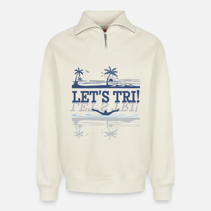Triathlon - Let's Tri! - Relaxed Unisex Organic Half Zip Sweatshirt – von SPREAD - Naturweiß