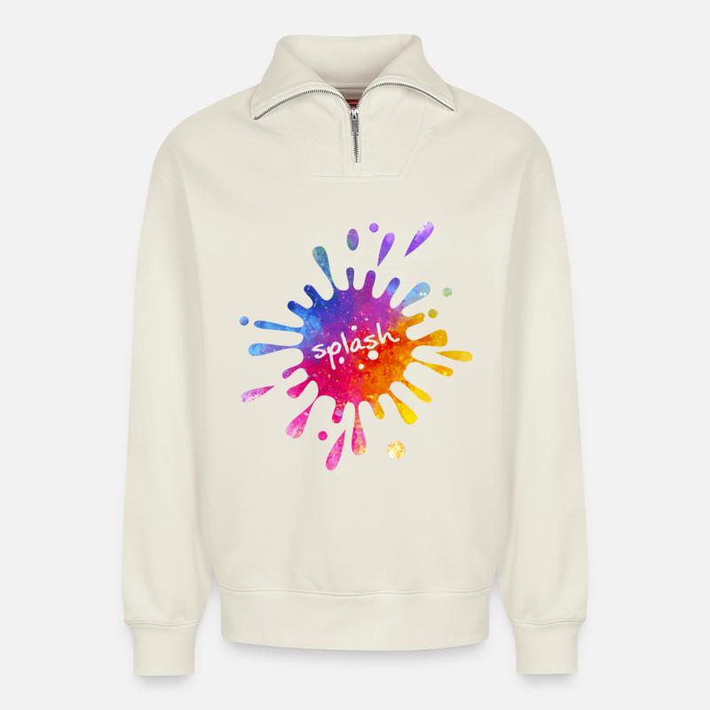 Splash - bunter Farbklecks - Relaxed Unisex Organic Half Zip Sweatshirt – von SPREAD - Naturweiß
