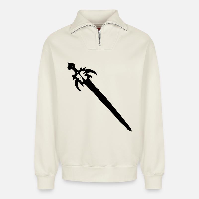 Épée - Sweat unisexe décontracté en coton biologique à demi-zip – de SPREAD - blanc cassé