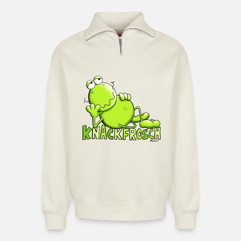 Knackfrosch - Relaxed Unisex Organic Half Zip Sweatshirt – von SPREAD - Naturweiß