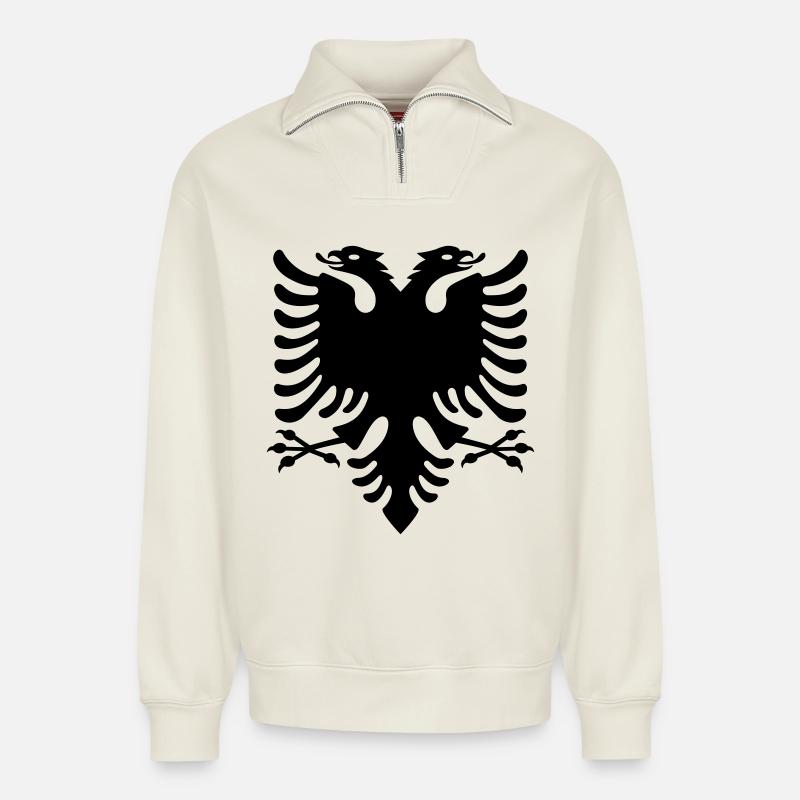Albania - Relaxed Unisex Organic Half Zip Sweatshirt – von SPREAD - Naturweiß