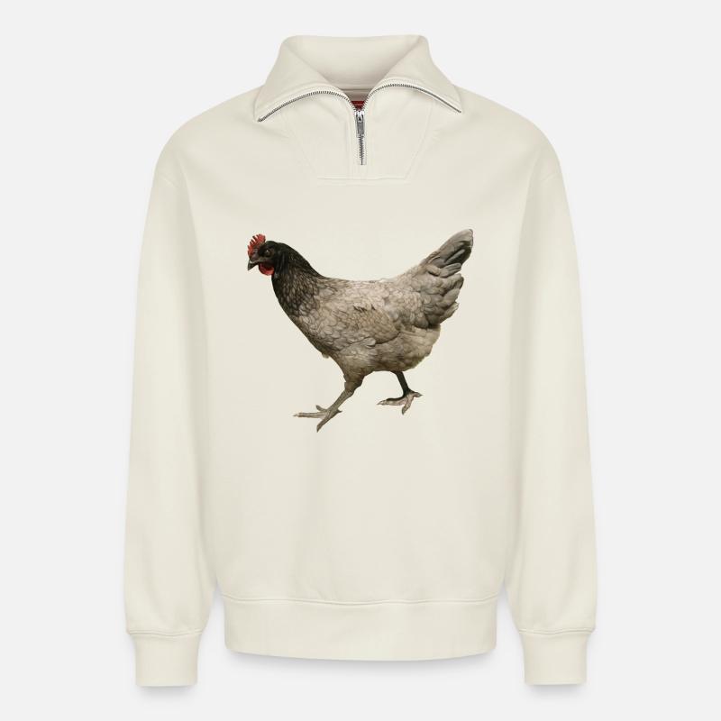 poulet gris - Sweat unisexe décontracté en coton biologique à demi-zip – de SPREAD - blanc cassé