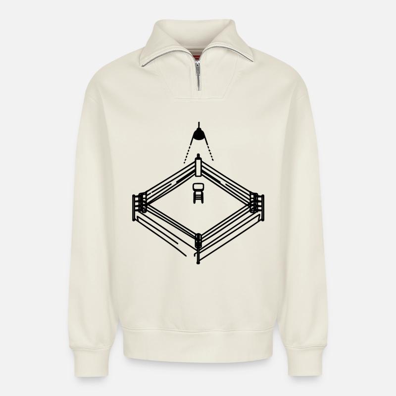 Graphique de ring de boxe - Sweat unisexe décontracté en coton biologique à demi-zip – de SPREAD - blanc cassé