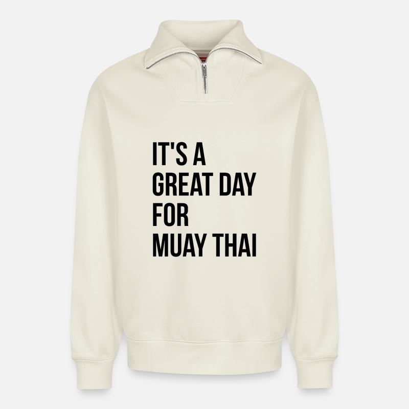 Muay Thai - Relaxed Unisex Organic Half Zip Sweatshirt – by SPREAD - off white