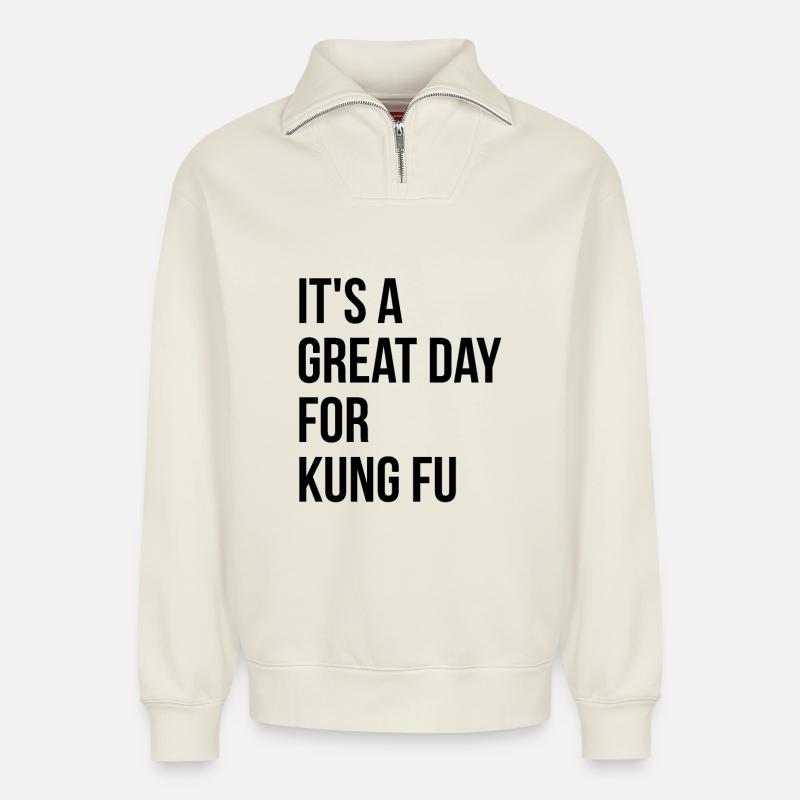 Kung Fu - Relaxed Unisex Organic Half Zip Sweatshirt – by SPREAD - off white