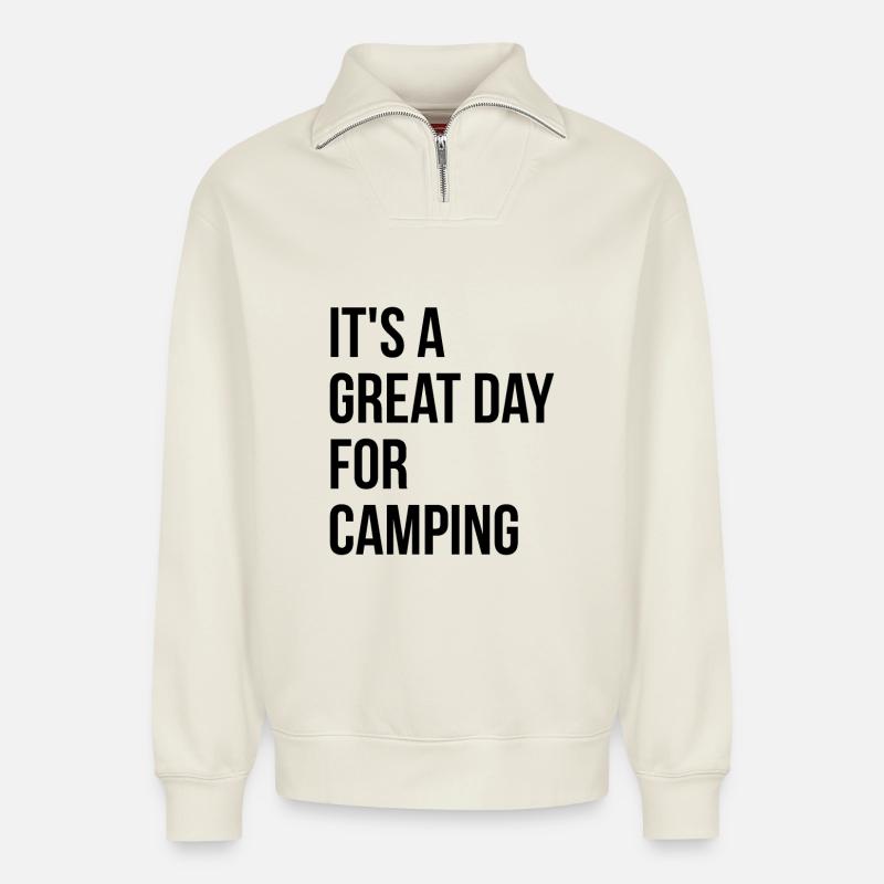 Camping - Relaxed Unisex Organic Half Zip Sweatshirt – von SPREAD - Naturweiß