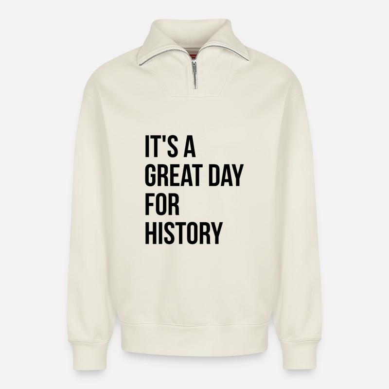 History - Relaxed Unisex Organic Half Zip Sweatshirt – by SPREAD - off white