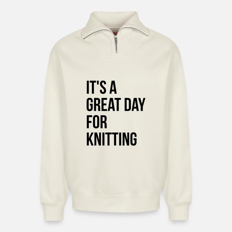 Stricken - Relaxed Unisex Organic Half Zip Sweatshirt – von SPREAD - Naturweiß