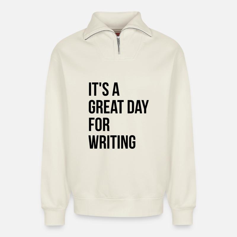 Writer - Relaxed Unisex Organic Half Zip Sweatshirt – by SPREAD - off white