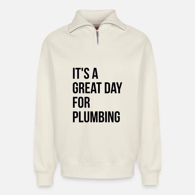 Plumber - Relaxed Unisex Organic Half Zip Sweatshirt – by SPREAD - off white