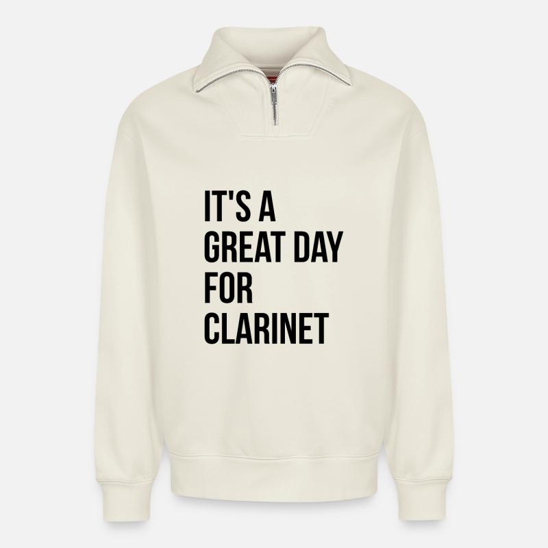 Clarinet - Relaxed Unisex Organic Half Zip Sweatshirt – by SPREAD - off white