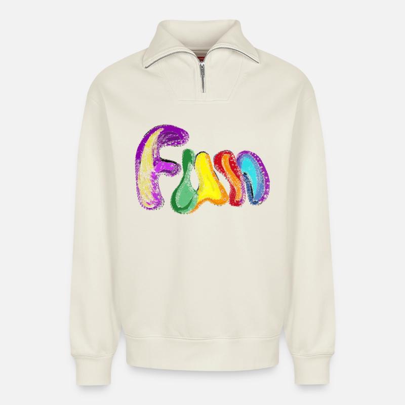 FUN - Relaxed Unisex Organic Half Zip Sweatshirt – by SPREAD - off white