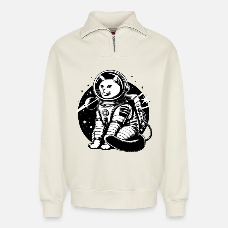 Astronauten Katze - Relaxed Unisex Organic Half Zip Sweatshirt – von SPREAD - Naturweiß