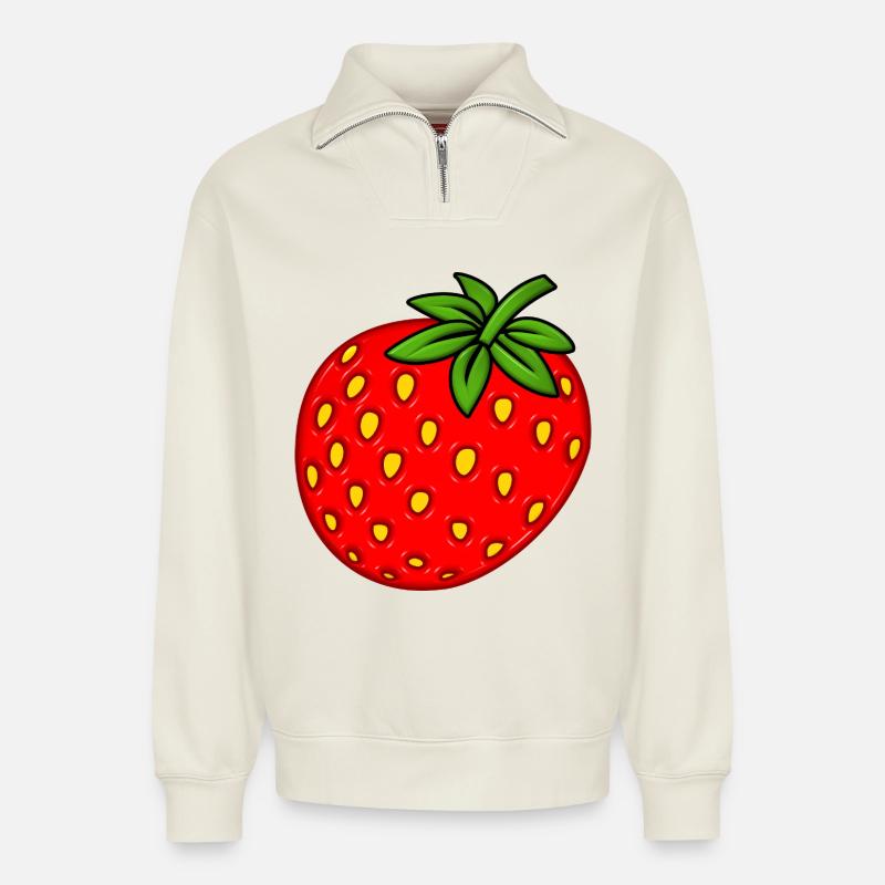 Erdbeere - Relaxed Unisex Organic Half Zip Sweatshirt – von SPREAD - Naturweiß