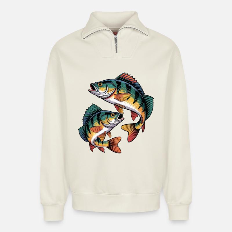 deux perches - Sweat unisexe décontracté en coton biologique à demi-zip – de SPREAD - blanc cassé