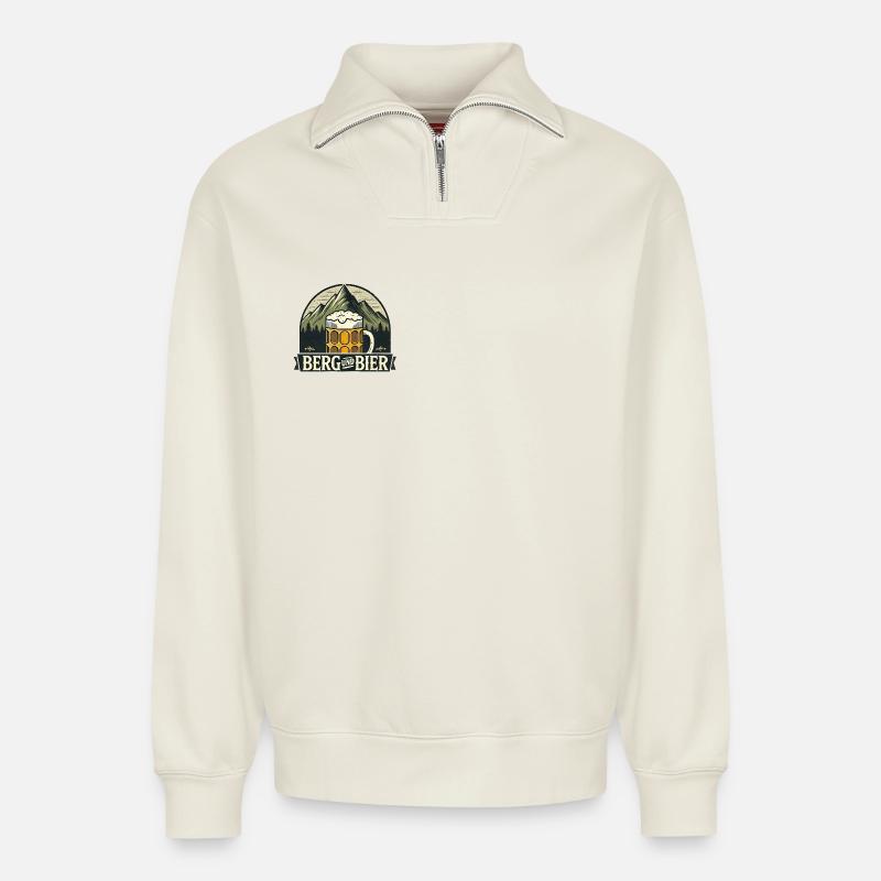 Berg und Bier V2 - Relaxed Unisex Organic Half Zip Sweatshirt – von SPREAD - Naturweiß
