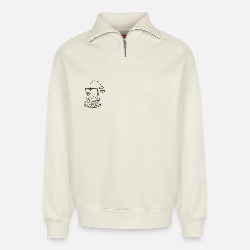 Dinosaurier Teebeutel Design - Relaxed Unisex Organic Half Zip Sweatshirt – von SPREAD - Naturweiß