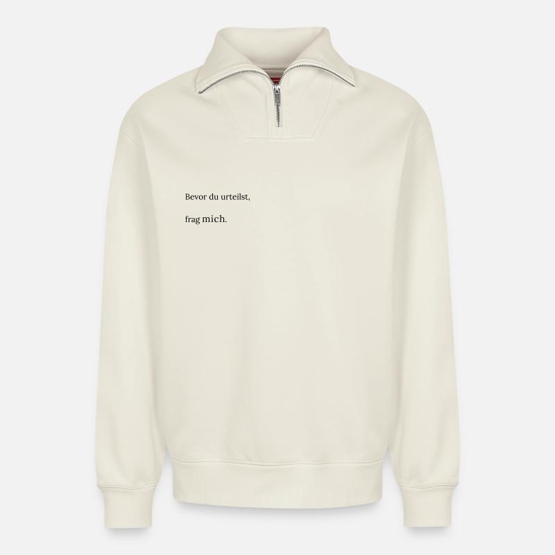 Frag_mich - Relaxed Unisex Organic Half Zip Sweatshirt – von SPREAD - Naturweiß