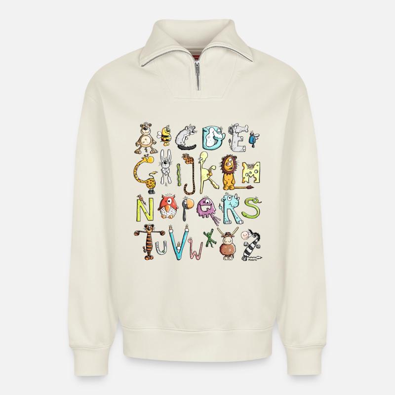 Buntes Tier Alphabet - ABC - Relaxed Unisex Organic Half Zip Sweatshirt – von SPREAD - Naturweiß