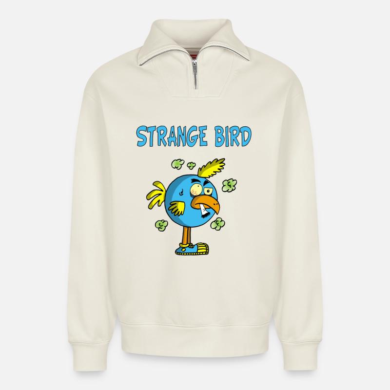 Oiseau bleu étrange - Sweat unisexe décontracté en coton biologique à demi-zip – de SPREAD - blanc cassé