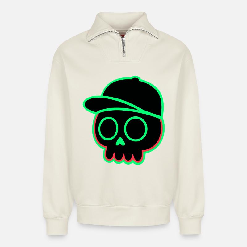 Casquette Néon - Sweat unisexe décontracté en coton biologique à demi-zip – de SPREAD - blanc cassé