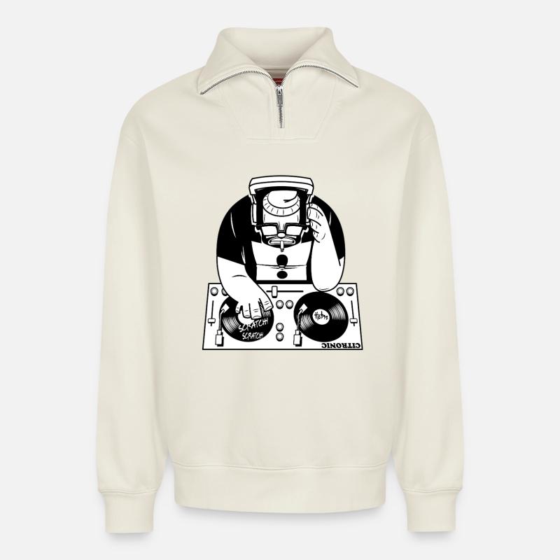 DJ - Relaxed Unisex Organic Half Zip Sweatshirt – by SPREAD - off white