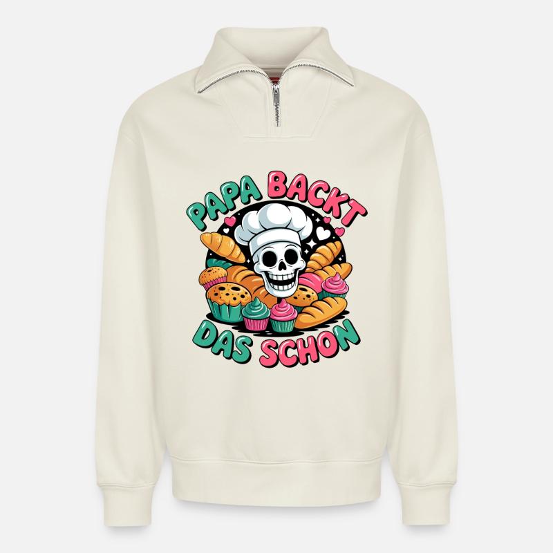 Papa Backt Das Schon - Relaxed Unisex Organic Half Zip Sweatshirt – von SPREAD - Naturweiß