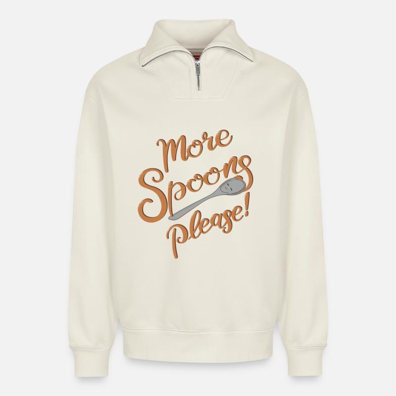 More Spoons please! - Relaxed Unisex Organic Half Zip Sweatshirt – von SPREAD - Naturweiß