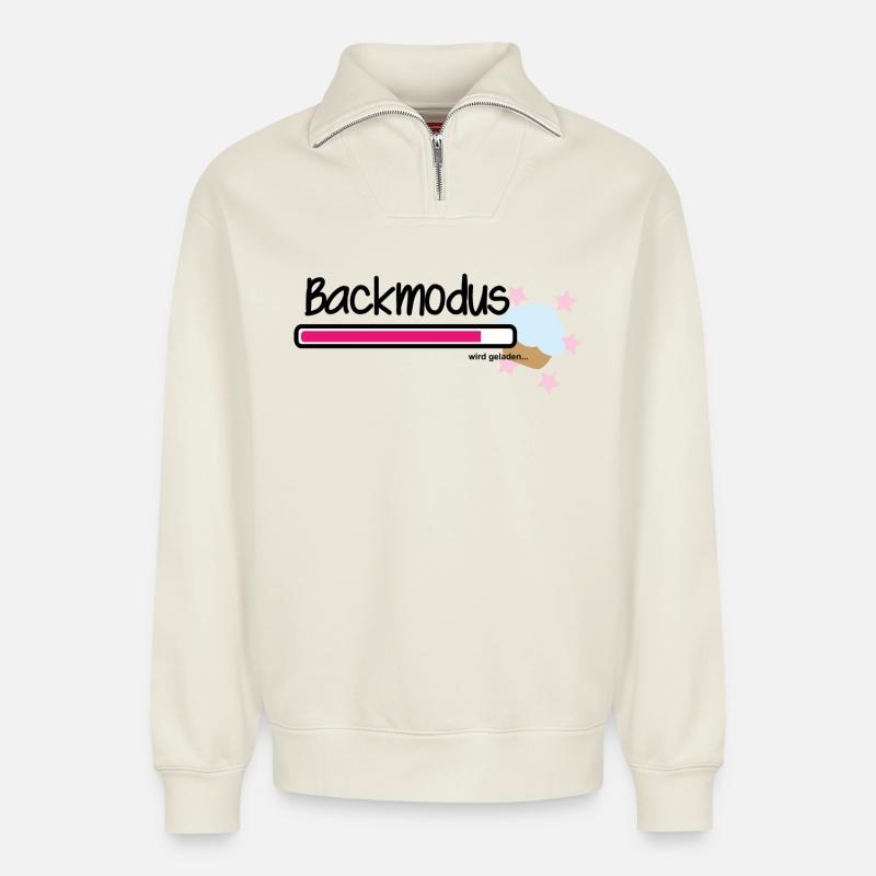 Im Backmodus - Relaxed Unisex Organic Half Zip Sweatshirt – von SPREAD - Naturweiß
