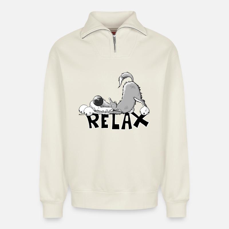 Relax Wolf - Relaxed Unisex Organic Half Zip Sweatshirt – von SPREAD - Naturweiß