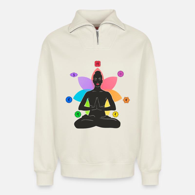7 Chakren - Relaxed Unisex Organic Half Zip Sweatshirt – von SPREAD - Naturweiß