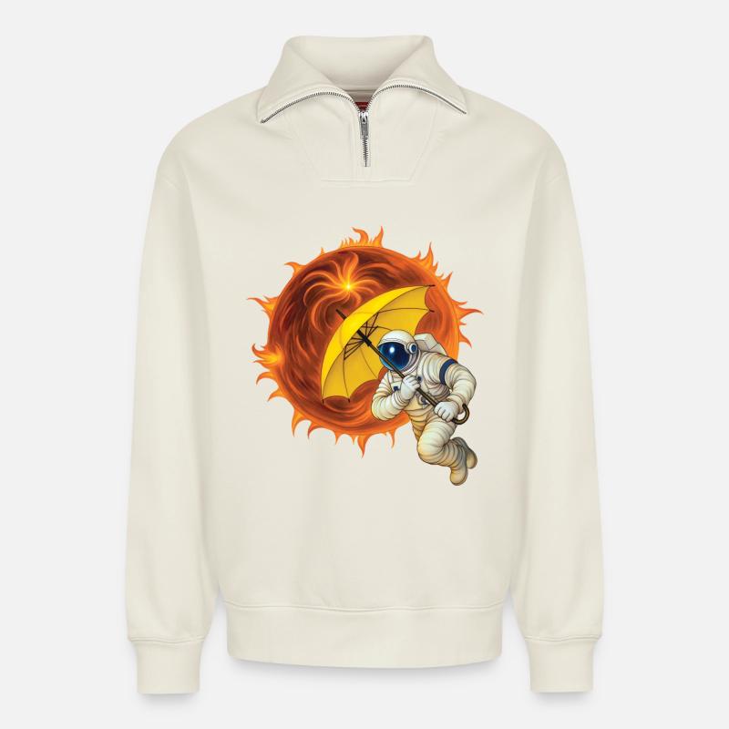 SOLAR WIND – Geek & Science-Fiction - Relaxed Unisex Organic Half Zip Sweatshirt – von SPREAD - Naturweiß