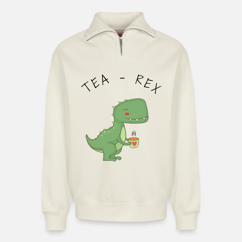 Lustige T-Rex-Teezeit - Relaxed Unisex Organic Half Zip Sweatshirt – von SPREAD - Naturweiß