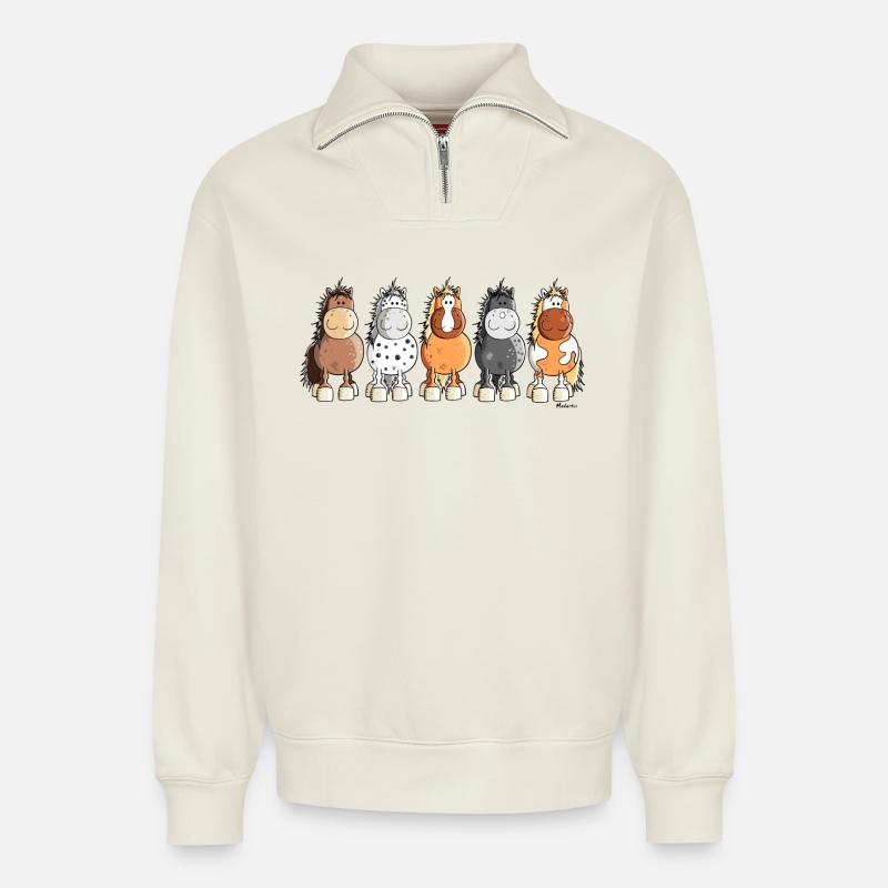 Happy Horses - Relaxed Unisex Organic Half Zip Sweatshirt – von SPREAD - Naturweiß