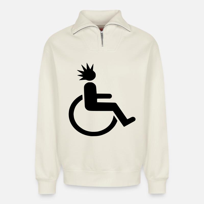 Rollstuhlfahrer mit Punk-Frisur # - Relaxed Unisex Organic Half Zip Sweatshirt – von SPREAD - Naturweiß