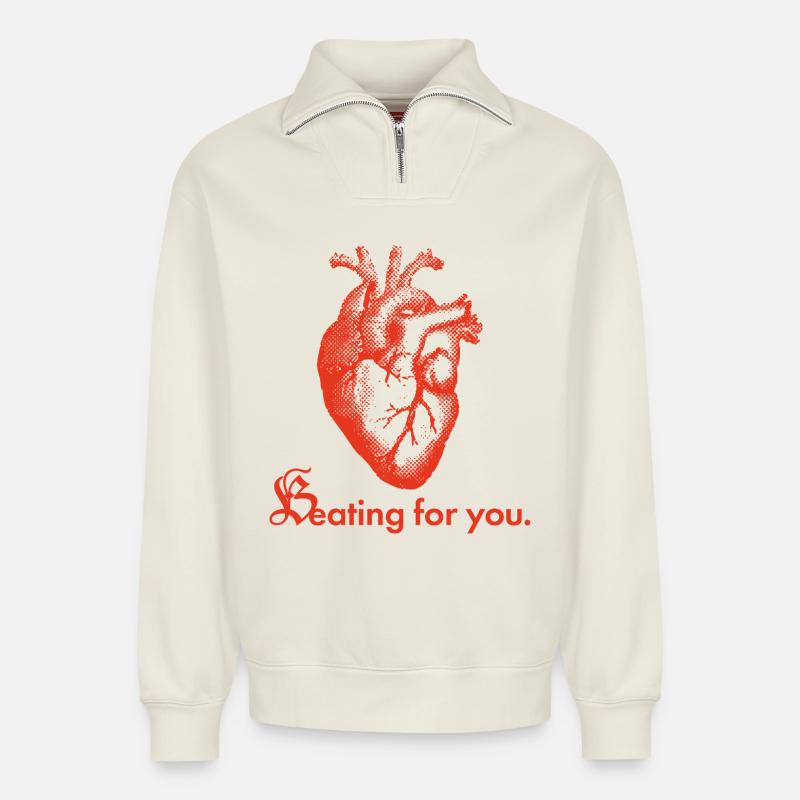 Beating for You - Relaxed Unisex Organic Half Zip Sweatshirt – von SPREAD - Naturweiß