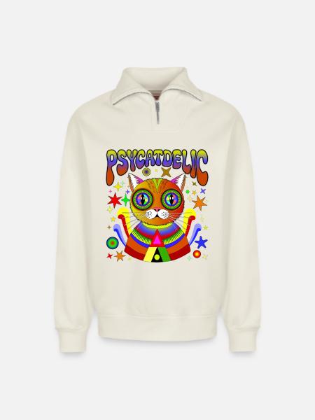 PSYCATDELIC - Relaxed Unisex Organic Half Zip Sweatshirt – by SPREAD - off white