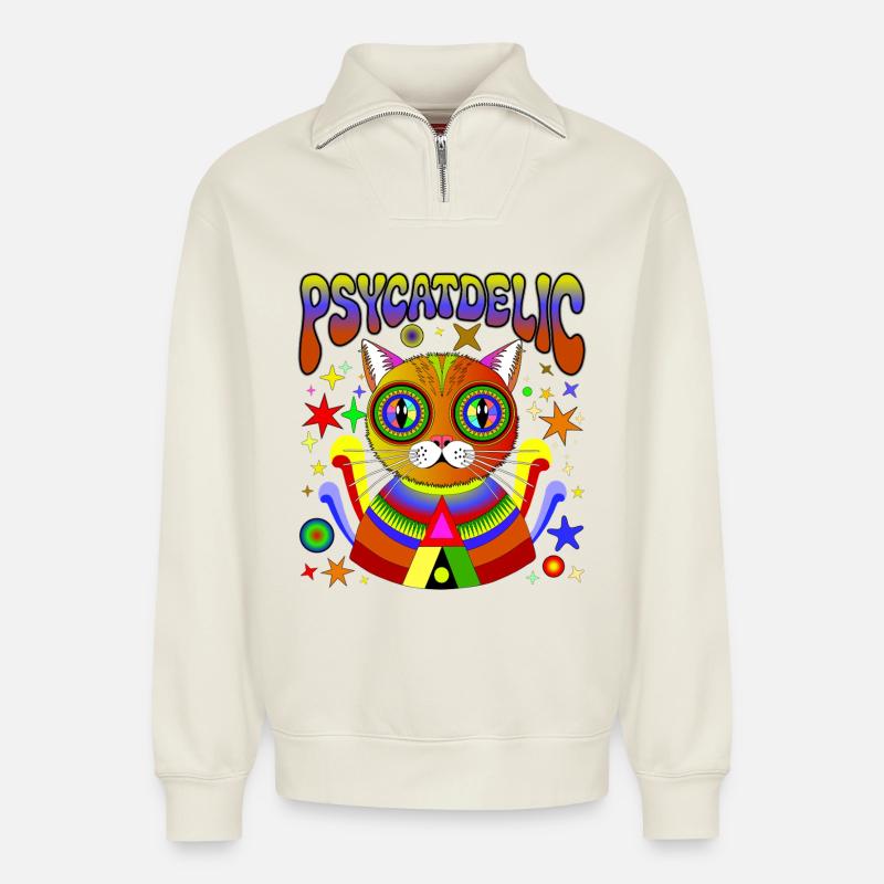 PSYCATDELIC - Relaxed Unisex Organic Half Zip Sweatshirt – by SPREAD - off white