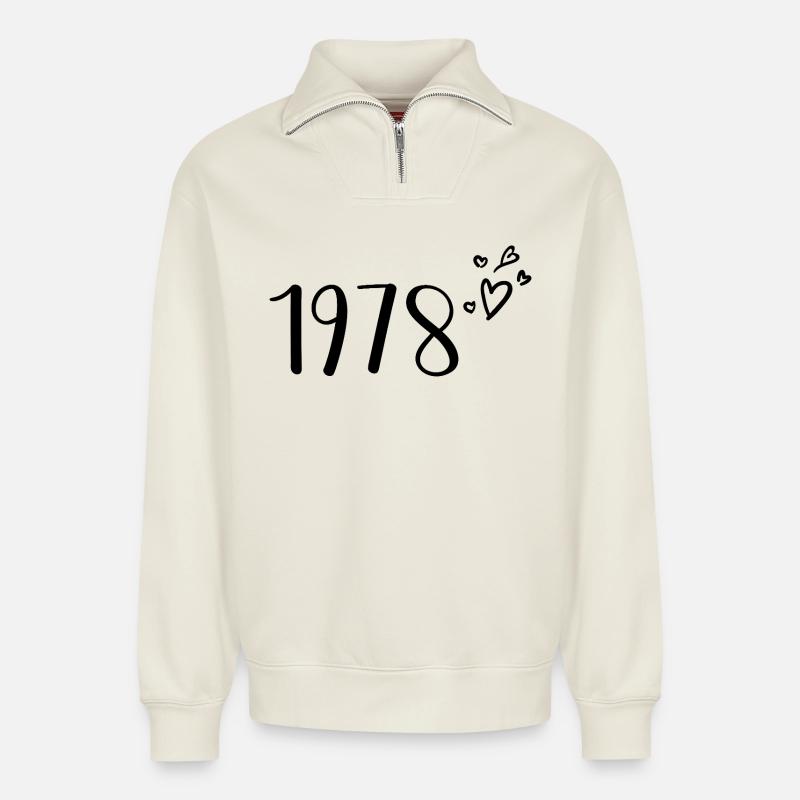 1978 - Sweat unisexe décontracté en coton biologique à demi-zip – de SPREAD - blanc cassé