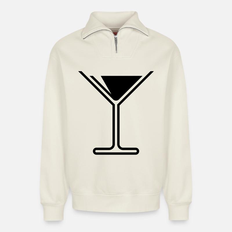 Cocktail / Cocktailglas / Martini – (Black) - Relaxed Unisex Organic Half Zip Sweatshirt – von SPREAD - Naturweiß