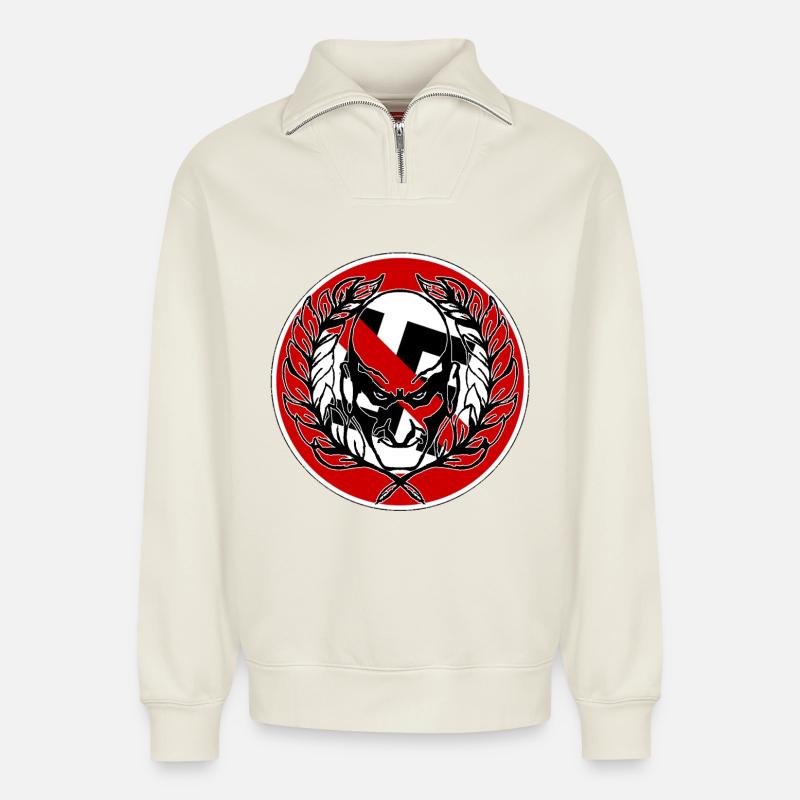 Kriegerischer Samurai Emblem - Relaxed Unisex Organic Half Zip Sweatshirt – von SPREAD - Naturweiß