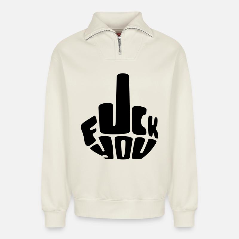 Fick dich, fick es Finger Mittelfinger # - Relaxed Unisex Organic Half Zip Sweatshirt – von SPREAD - Naturweiß