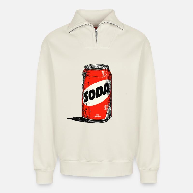 Red Soda Can - Relaxed Unisex Organic Half Zip Sweatshirt – von SPREAD - Naturweiß