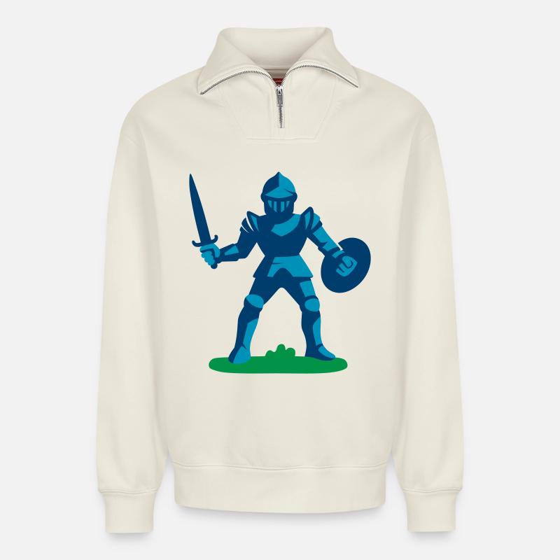 Wächter des Ritterwegs - Relaxed Unisex Organic Half Zip Sweatshirt – von SPREAD - Naturweiß