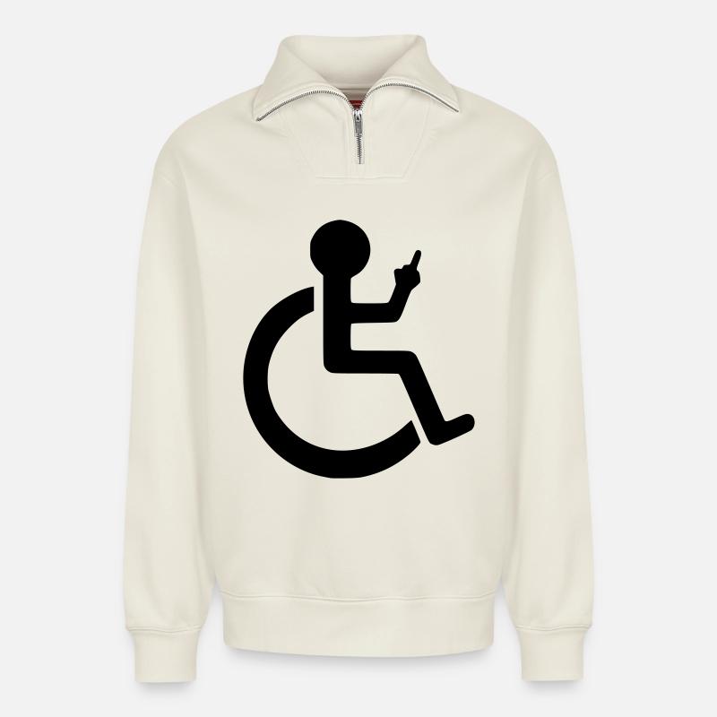 Rollstuhlfahrer mit Mittelfinger # - Relaxed Unisex Organic Half Zip Sweatshirt – von SPREAD - Naturweiß