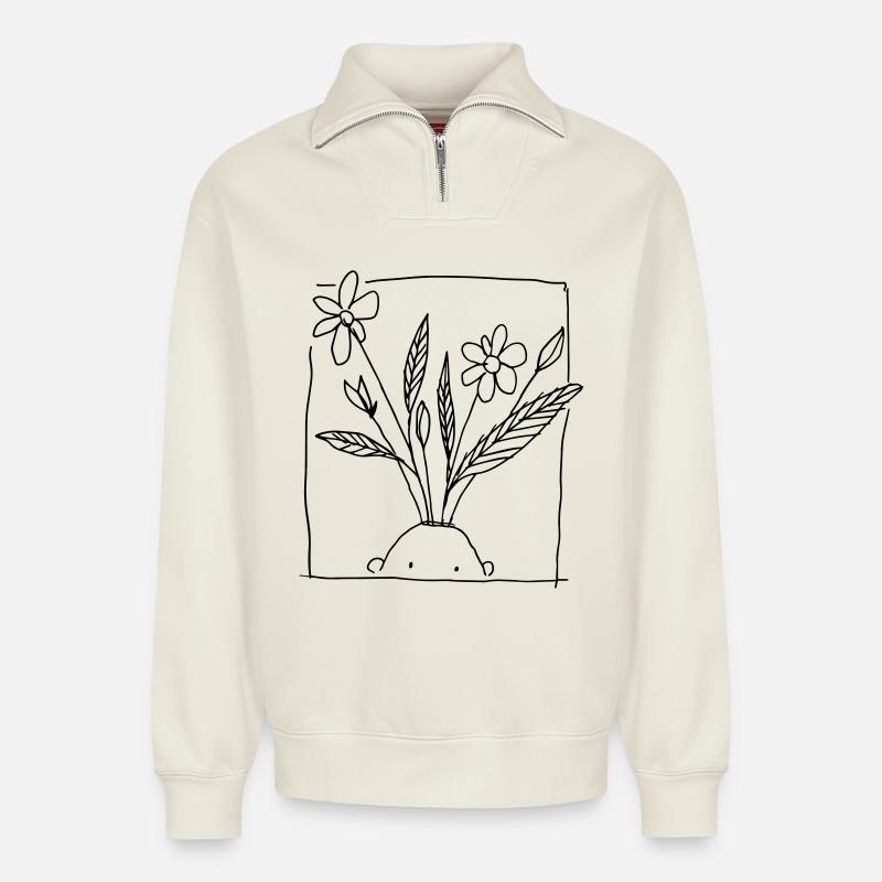 Growing / Wachsen - Relaxed Unisex Organic Half Zip Sweatshirt – von SPREAD - Naturweiß
