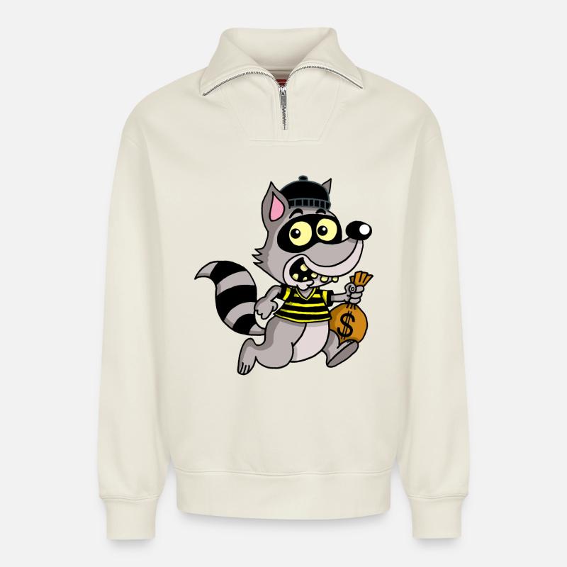 Diebischer Waschbär - Relaxed Unisex Organic Half Zip Sweatshirt – von SPREAD - Naturweiß