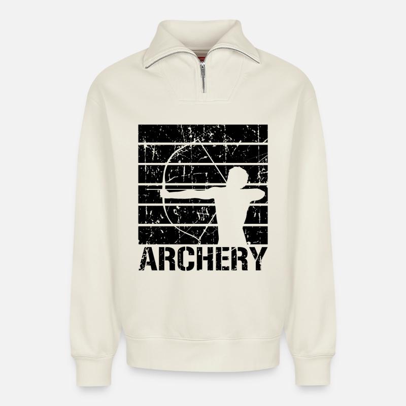 Bogenschießen - Relaxed Unisex Organic Half Zip Sweatshirt – von SPREAD - Naturweiß