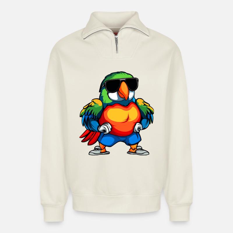 Cooler Papagei - Relaxed Unisex Organic Half Zip Sweatshirt – von SPREAD - Naturweiß