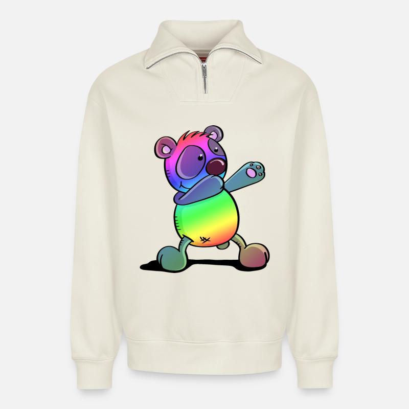 Bunter Pandabär - Dab Dance - Dabbing - Panda - Relaxed Unisex Organic Half Zip Sweatshirt – von SPREAD - Naturweiß
